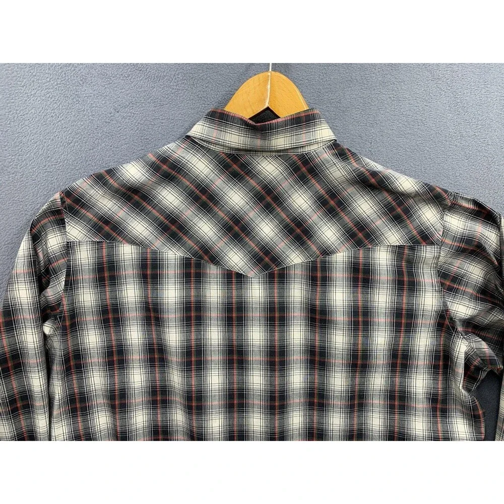 Vtg Rock Creek Ranch Pearl Snap Shirt Big Mens 2XL Green Gray Plaid Top Cowboy